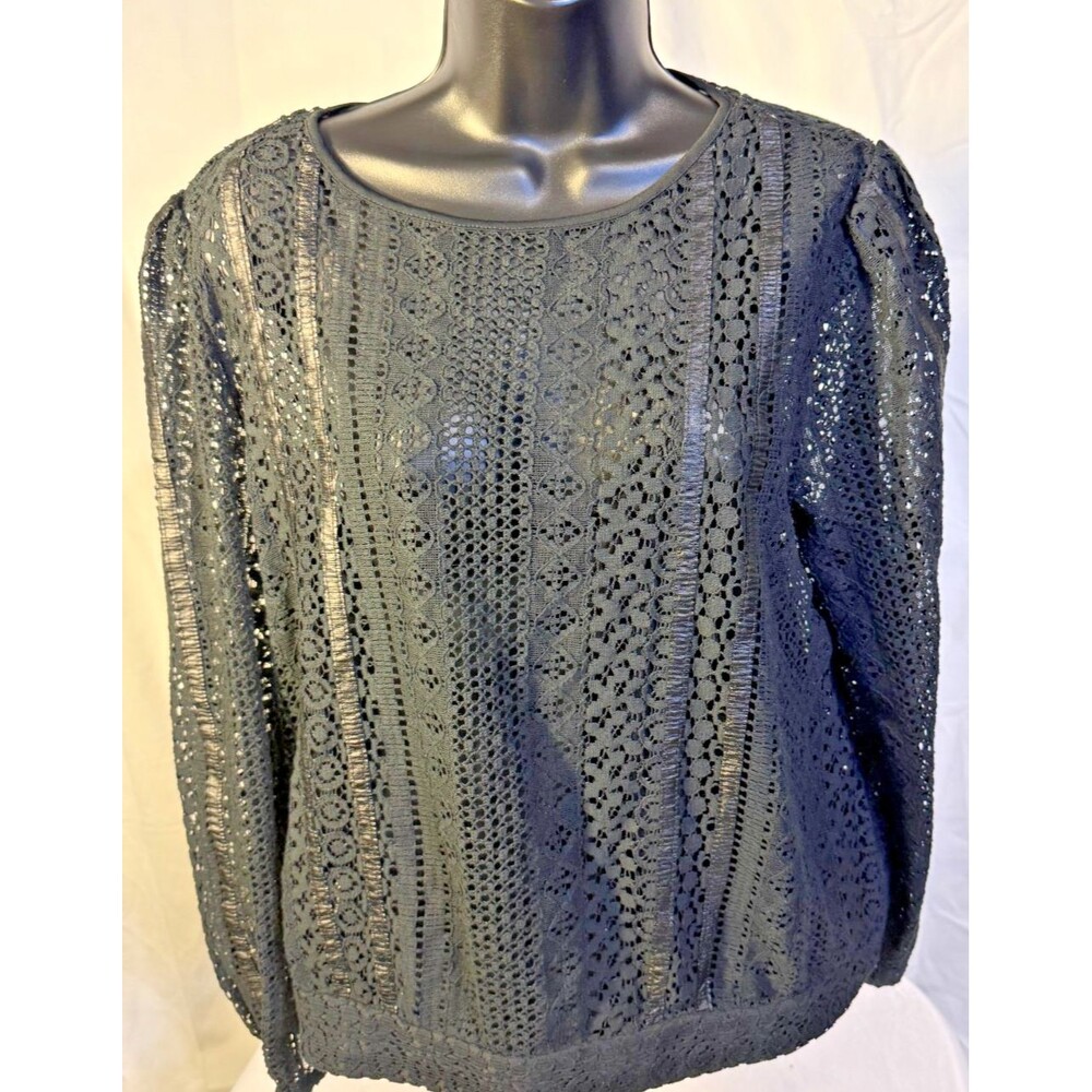 Dark Fairy Black Sheer Crochet Lace Top Women's Large Witchy Whimsygoth Goth Emo
